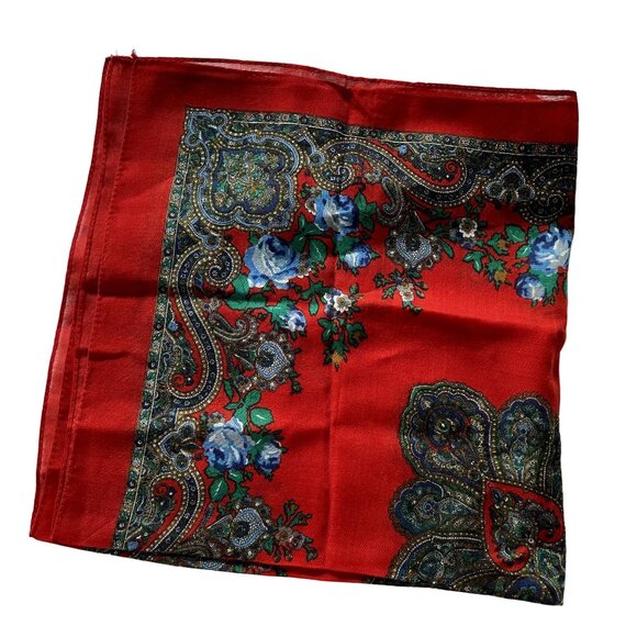 Vintage Red Floral Large Sqaure Scarf Made in Japan 30 x 30 u - Picture 1 of 5